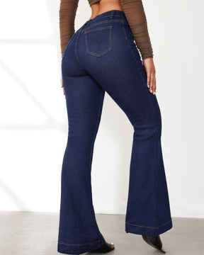 Women's High Waist Buttoned Slim Flared Jeans