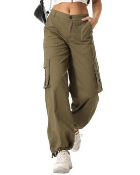 Women's Loose Casual Wide Leg High Waist Pocket Cargo Pants