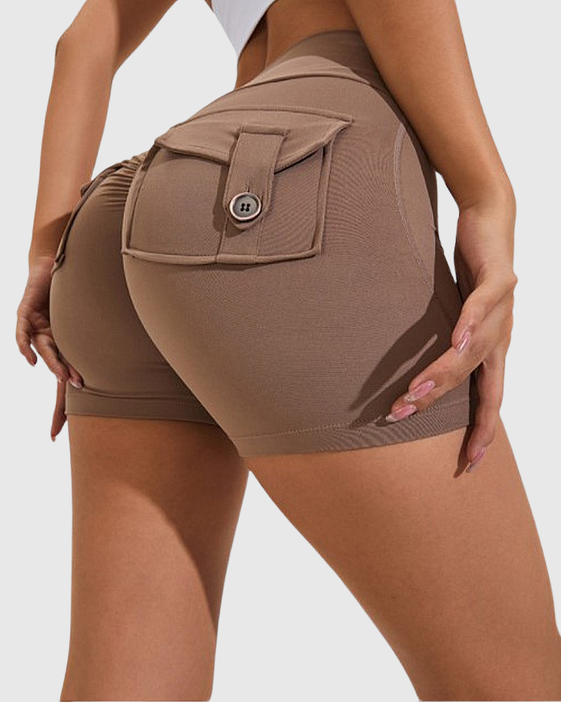 Women's Yoga Shorts Hip Lift Cargo Back Pockets