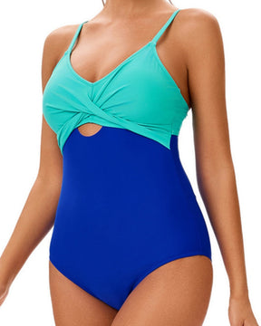 Sexy Suspender Color-blocked One-piece Swimwear Hourglass Figure