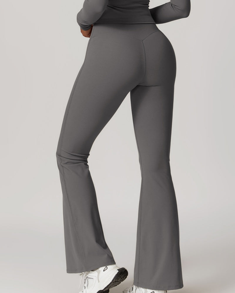 Crossover High Waist Hip Lift Nude Yoga Flared Pants