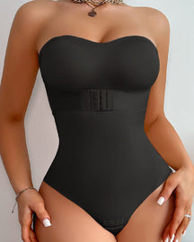 Women's Strapless Tummy Control One Piece Seamless Thong Shapewear Bodysuits