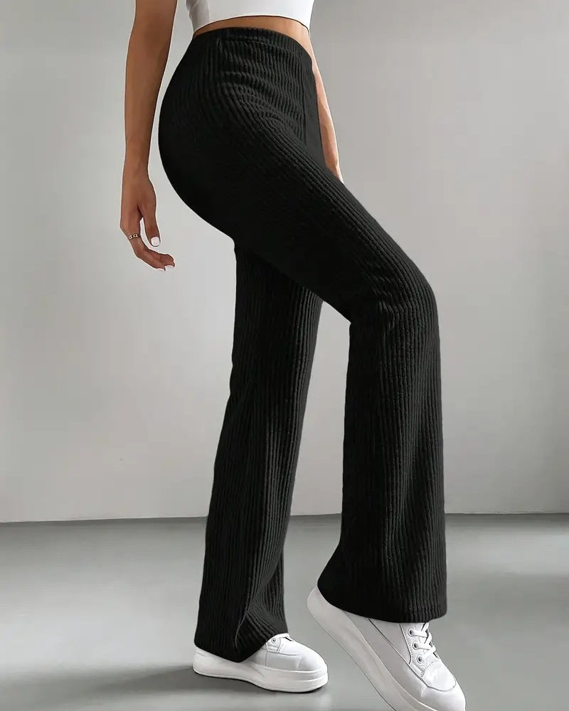 Solid Color Ribbed Knitted Flared Pants Versatile Casual Pants