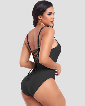 Sexy One-piece Back Lace up Swimsuit Shaping Swimming Costume