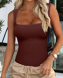 Women's Seamless Bodysuit Square Neck Sleeveless Tank Tops Shapewear