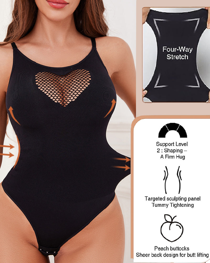 Sexy Front Heart Hollow Out Bodysuit Seamless Low Back Thong Body Shaper