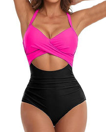 One Piece Cutout Swimsuits Tummy Control High Waist Tie Back Swimwear