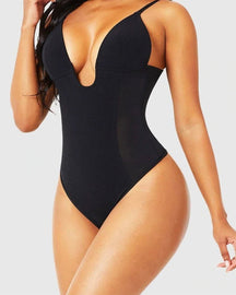 Women Deep V Shapewear U Plunge Back Thong Seamless Bodysuit