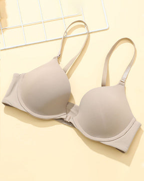 Women's Smooth Front Closure Push Up Bra Solid Removable Strap Soft Underwire Bra