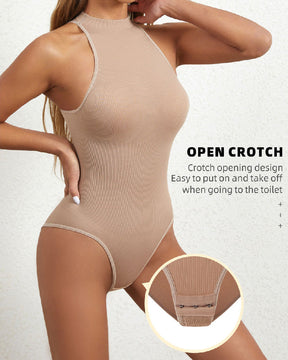 Women's One Piece High Collar Sexy Ribbed Sleeveless Racerback Shapewear Bodysuits