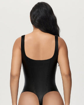 Shapewear Leather Lace Balconette Thong Sculpting Bodysuit