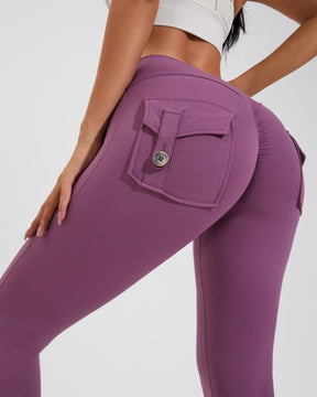 Peach Hip Fitness Leggings with Cargo Pockets