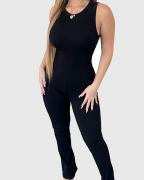 Comfortable Sleeveless Jumpsuit with High Waist and Flared Design