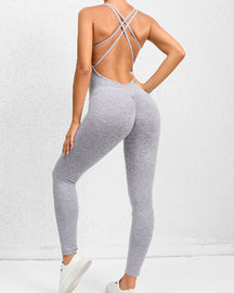 Sexy One Piece Sports Cross Beauty Back Multicolor Leggings Jumpsuit