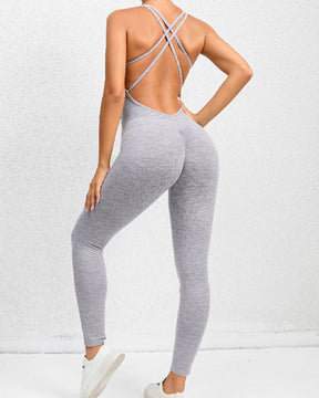 Sexy One Piece Sports Cross Beauty Back Multicolor Leggings Jumpsuit