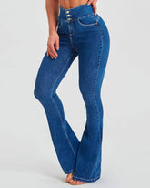 High-waisted Multi-button Slim-fit Stretch-sculpting Flared Jeans