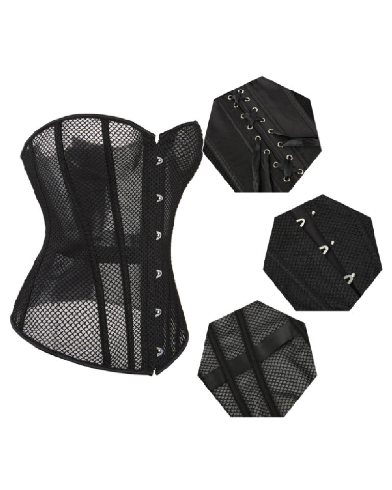 Women's Lace up 12 Pieces Bones Overbust Corset Tube Top Strapless Push Up Bustier Lingerie