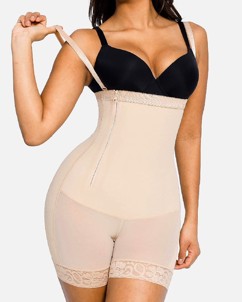 Detachable Straps Side Zipper Body Shaper Open Bust Smooth Shapewear