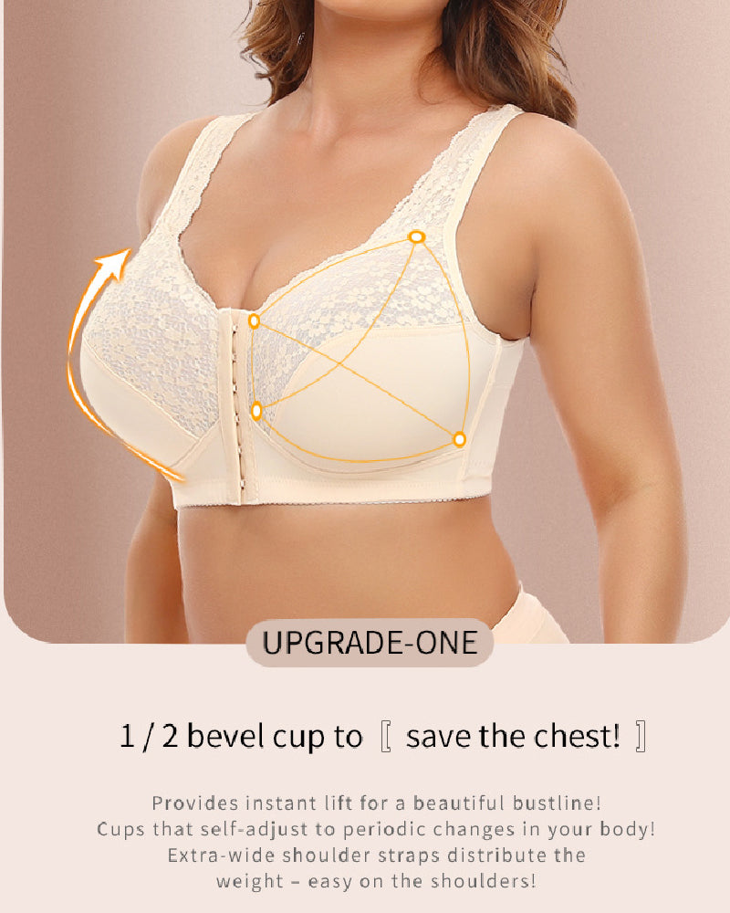 Wireless Front Closure Lace Bras 3D Cutting Push-up Breathable Plus Size Underwear