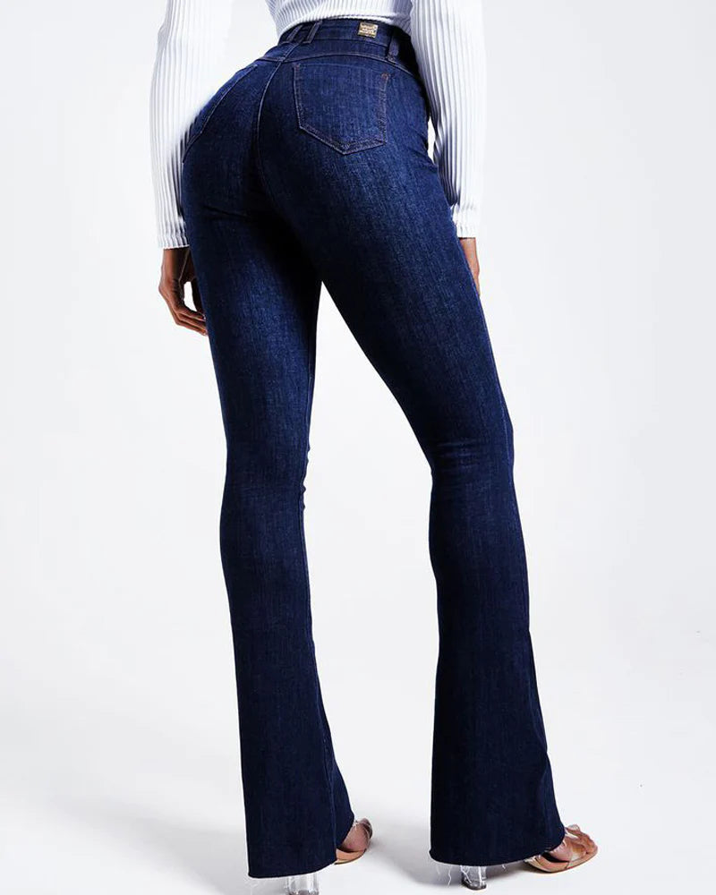 Dark Blue Butt Lifting Skinny Flare Shaping Jeans High Waist Stretch Pants Women Jeans