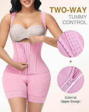 High compression Front Zipper Mid Thigh Shapewear with Bra