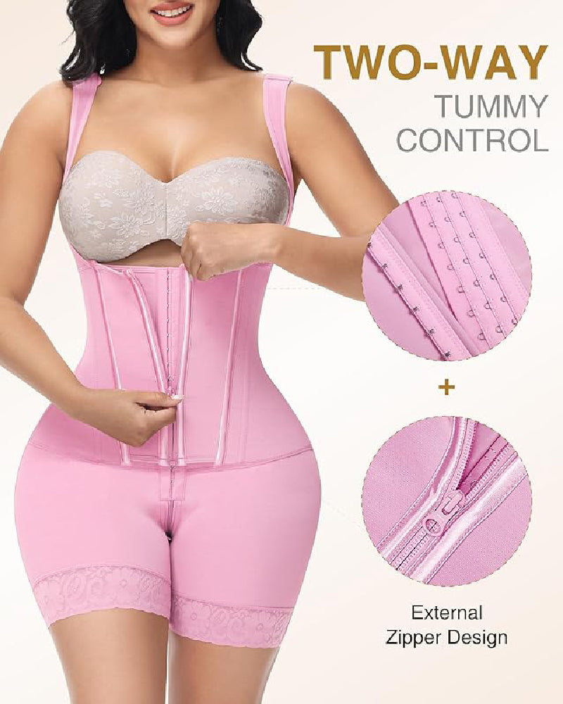 High compression Front Zipper Mid Thigh Shapewear with Bra