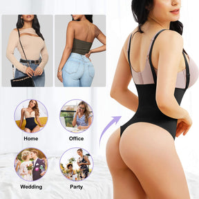 Women's Seamless Invisible Tummy Control Body Shaper Thong Corset Open Bust Shapewear