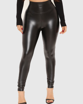 High Waist High Elastic Slim Fit PU Motorcycle Tight Leather Pants