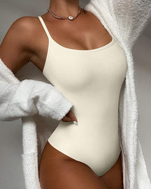 Women's Sexy Ribbed Sleeveless Solid Spaghetti Strap Bodysuit Shapewear