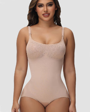 Sexy Seamless Jacquard Bodysuit Tummy Control Spaghetti Strap Shapewear