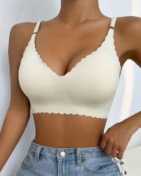 Scallop Trim Wireless Comfortable Bra Seamless Everyday Intimates Bra