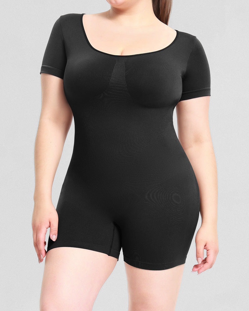 Short Sleeve Crew Neck Jumpsuit Slimming Seamless Butt Lift Body Shaper