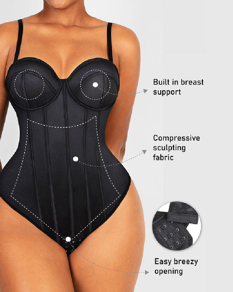 Women's Corset Thong Tummy Control Butt Lift Bodysuit Shapewear With Wired-Cup Bra (Pre-Sale)