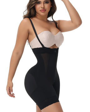 High Waist Zipper Tummy Control Shapewear Shorts With Detachable Straps