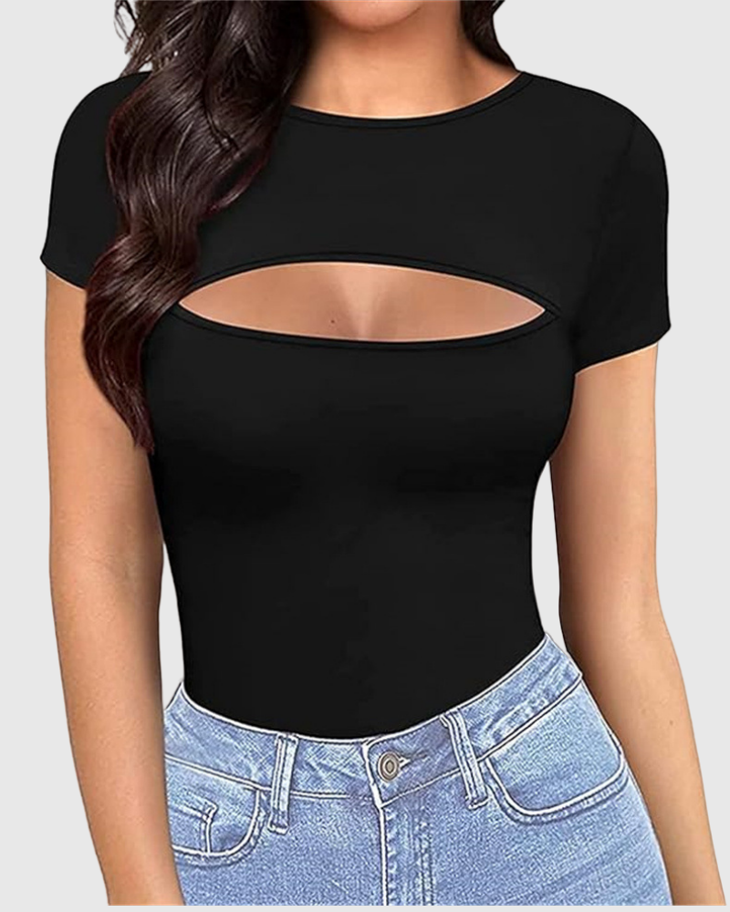 Short Sleeve Round Neck Bodycon Bodysuit