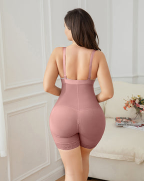 Women's Rosybrown Open Bust Shapewear Zipper Body Shaper Bodysuit