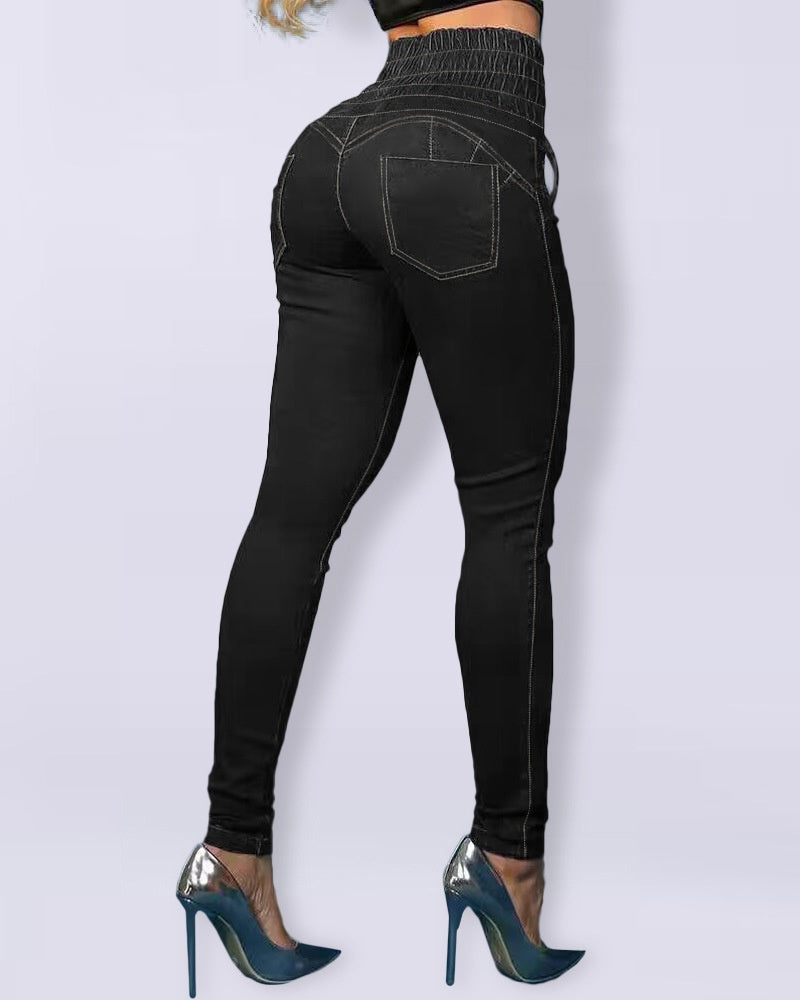 Lace-up High Waist Tummy Control Hip Lift Skinny Jeans