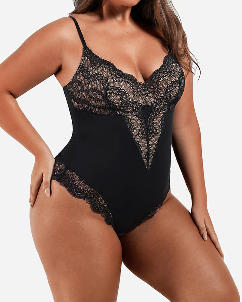 Low-back V-Neck Ultra-versatile Lace Bodysuit