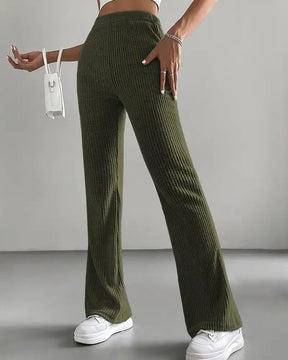 Solid Color Ribbed Knitted Flared Pants Versatile Casual Pants