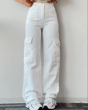 Women's Mid Rise Straight Wide Leg Cargo Jeans Casual Multiple Pockets Pants