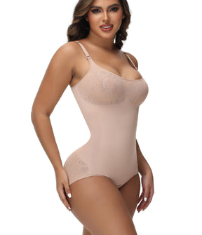 Sexy Seamless Jacquard Bodysuit Tummy Control Spaghetti Strap Shapewear