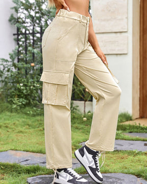 Women's Loose Casual Wide Leg High Waist Pocket Cargo Pants