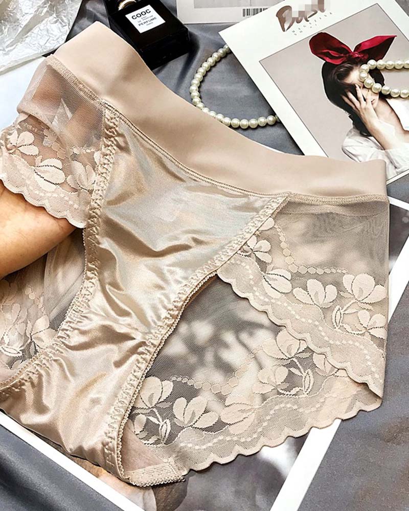 High-End Satin Light Luxury Lace High-Waisted Belly Pants