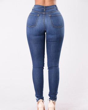 High Waisted Skinny Stretchy Soft Slim Fit Retro Distressed Jeans