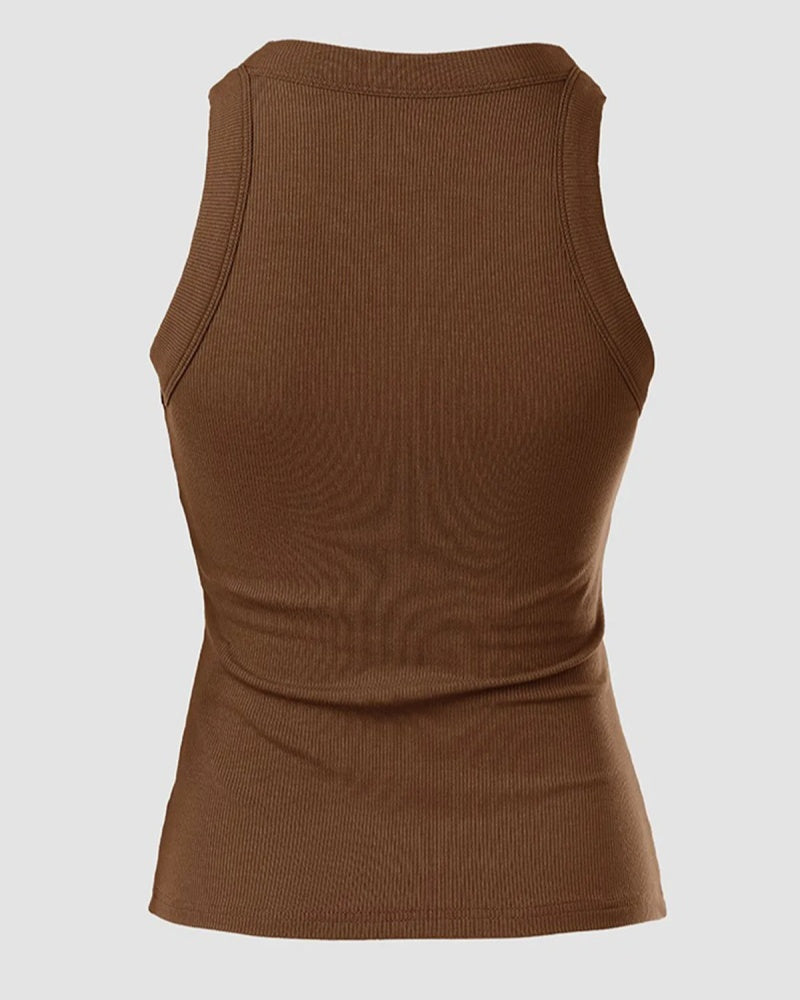 Round Neck Ribbed Tank Top Built In with Bra Padded