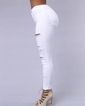 High-waist Stretch Ripped Skinny Jeans