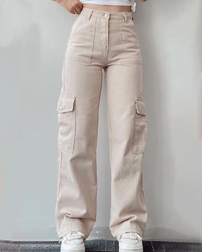 Women's Mid Rise Straight Wide Leg Cargo Jeans Casual Multiple Pockets Pants