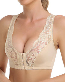 Breathable Lace Front Closure Wire-free Smooth Back Shaping Bra