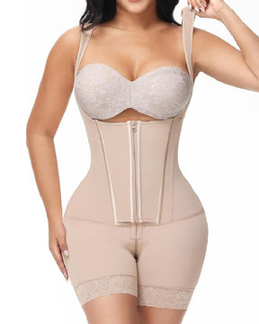 High compression Front Zipper Mid Thigh Shapewear with Bra