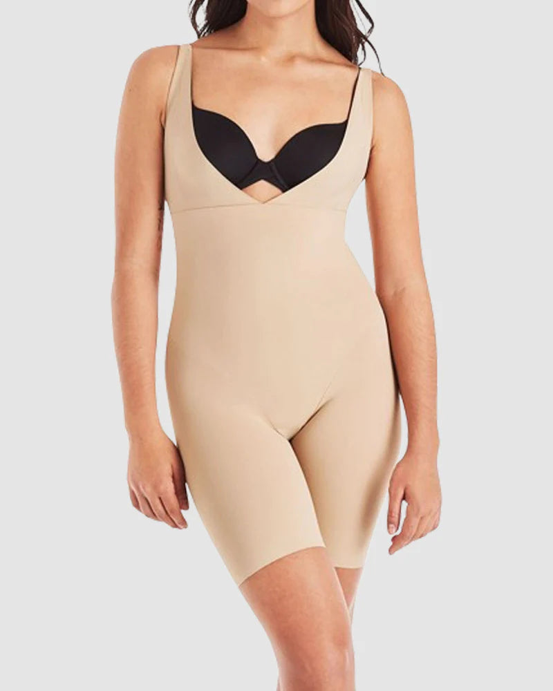 Seamless Tummy Control Shapewear Open-Bust Mid-Thigh Bodysuit